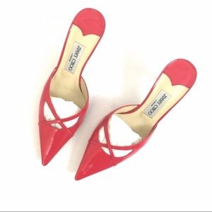 Jimmy choo raspberry vernice kitten heel mules